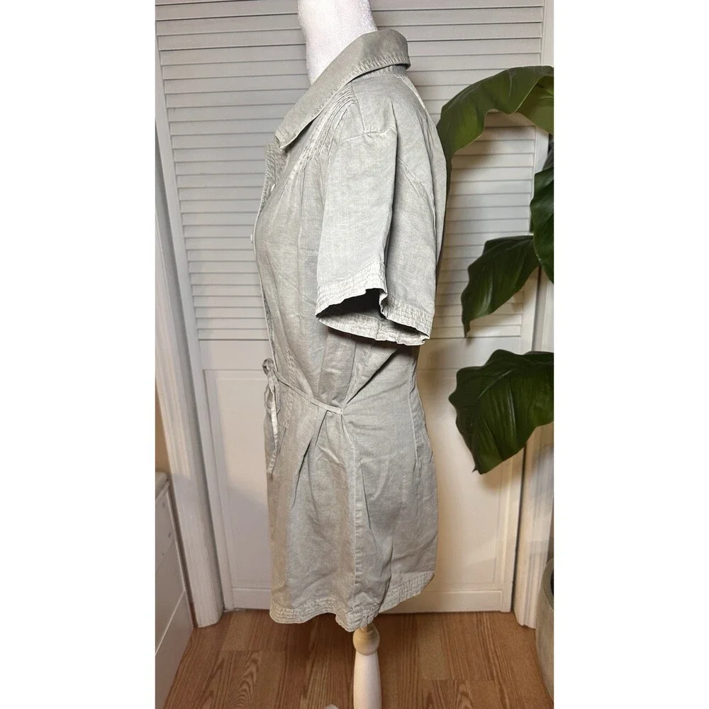 Free People Light Sage Button Front Shirt Romper Short Sleeve Tie Waist Size M - Picture 5 of 15